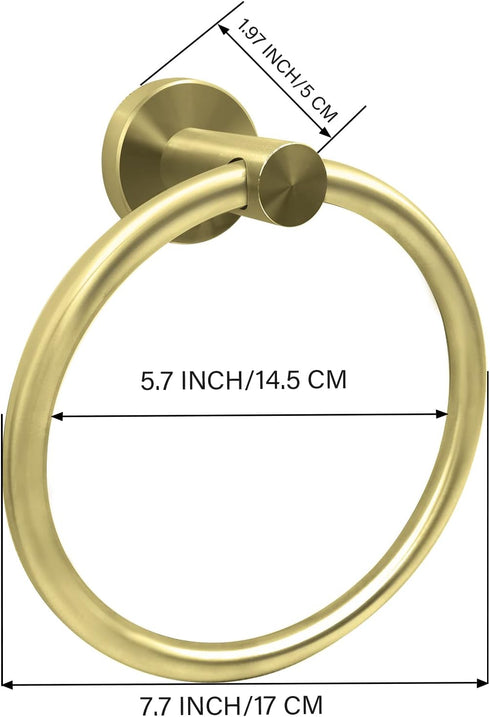 Gold Towel Ring, Hand Towel Holder for Bathroom Wall Mounted, Simple Round Towel Hanger SUS 304 Stainless Steel