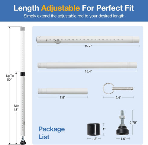 UIABOPZ 18"-50" Jammer, Sliding Door Security Bar, Adjustable Window Security Bars with Rubber Tips, Heavy Duty Door