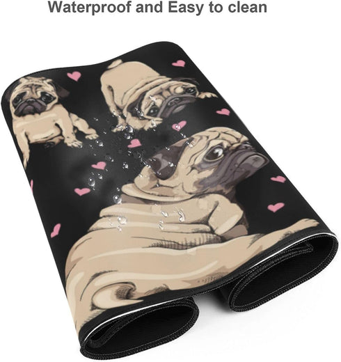 Pug Cute Black Cool FUUNY Dog Love Mouse Pad, XL Extended Non-Slip Rubber Base, 31.5 x 11.8 Inch