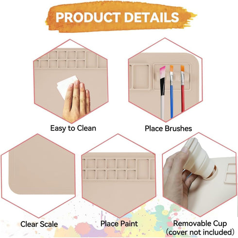 Silicone Painting Mat with Cup and Palette, 20"X16" Thick Silicone Art Mat for Craft, Artist Creator Mat