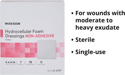 McKesson Hydrocellular Foam Dressings, Sterile, Non-Adhesive, 4 in x 4 in, 10 Count, 1 Pack