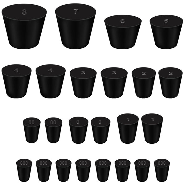 24Pcs Solid Rubber Stopper Assorted Sizes 000# - 8# for Flask, Plug Holes, Lab Seal