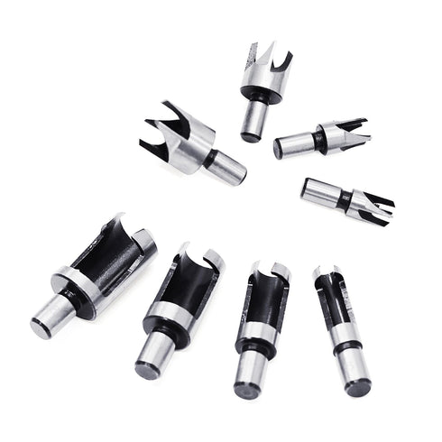 8Pcs Wood Plug Cutter Drill Bit Set, Carbon Steel Titanium Coated Woodworking Chamfer Drill Bits Cutting Tool