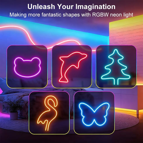 16.4FT IP65 Ligency Smart Neon Rope Lights with Alexa - Ultra Bright RGBW LED Strip, Plug-in Adapter Powered