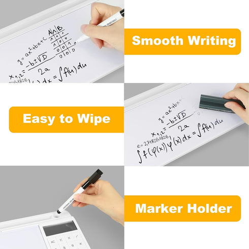 Small Glass Desktop Whiteboard Dry Erase Board with Calculator, Desktop White Board Storage Memo Notepad, Computer