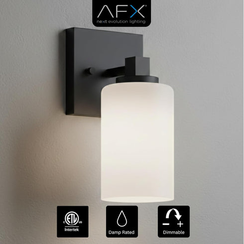 LEOS0509MBBK 8 inch E26 A19 Bulb Commercial AFX Leo Wall Sconce | Damp Rated Indoor Wall Light or Covered Porch |