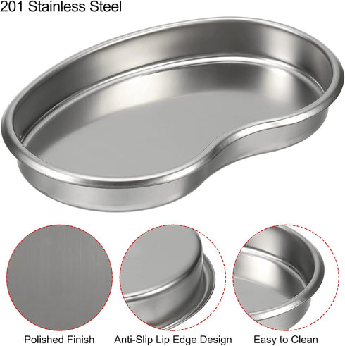 PATIKIL 2 Pack Stainless Steel Tray, 18.5x11.5cm Curved Flat Type Dish Lab Instrument Tool