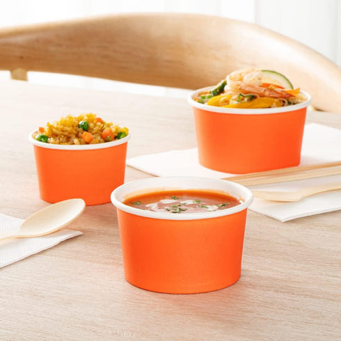 5-Ounce 50 Frozen Coppetta Dessert Cups, Disposable Ice Cream Cups - Lids Sold Separately, Sturdy, Orange Paper Yogurt