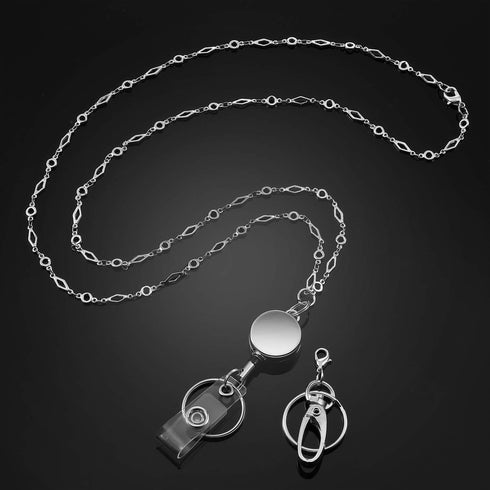 Blulu Retractable Badge Reel Lanyard with 3 ID Holders, Stainless Steel Beaded Chain Necklace