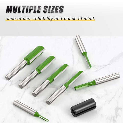 7PCS Set 1/4 Inch Set, 1/8", 5/32", 3/16", 1/4", 5/16", 3/8", 15/32" Straight Cut Router Bits Shank Straight Dado