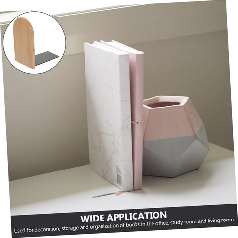 Cabilock Simple Wooden Bookend for Desk and Shelf Wood and Iron Book Stand Organizer Decorative Home Office Book Holder