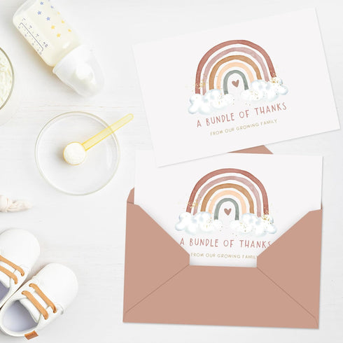 50 Pack Whaline Baby Shower Thank You Cards Bulk Boho Rainbow Blank Note Cards Greeting Card with Envelopes Stickers