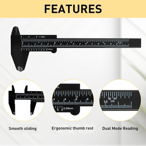 TamBee Plastic Vernier Caliper, 150mm Mini Caliper for School Students, 5PCS Double Scale Jewelry Brow Sliding Gauge