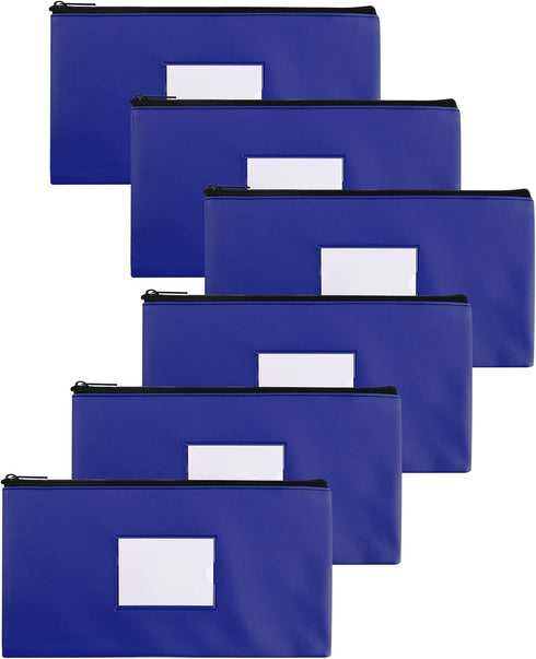 6 Pack Blue Money Bags with Zipper, 11.25"x6.25" Bank Deposit Bags, Durable