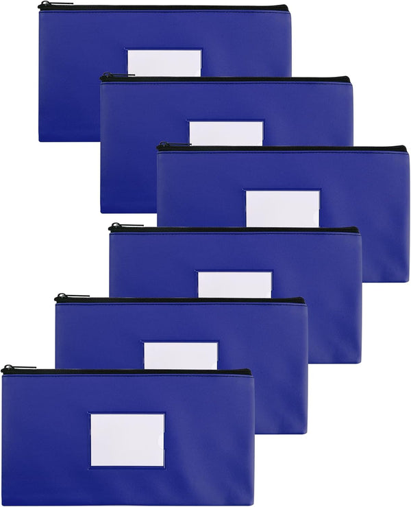 6 Pack Blue Money Bags with Zipper, 11.25"x6.25" Bank Deposit Bags, Durable