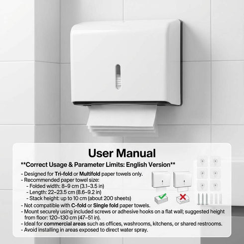 2 Pack QWORK Wall Mount Paper Towel Dispenser Tri-Fold Holder with Lock for Bathroom, Kitchen & Office