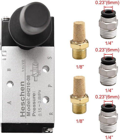 Pneumatic Hand Pull Mechanical Valve 4H210-08, 2 Position 5 Way PT1/4" Manual Control with Fittings and Muffler