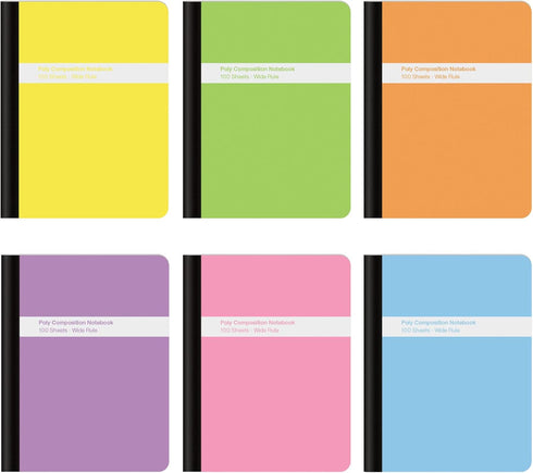 Oxford Poly Composition Notebooks, 6 Pack, Assorted Pastel Covers, 100 Sheets, Wide Ruled Paper, 9-3/4 x 7-1/2 Inches