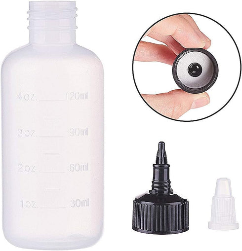 BENECREAT 12 Pack 4 Ounce Plastic Squeeze Bottles with Black Twist Cap and Measurement, Open/Close Nozzle for Crafts