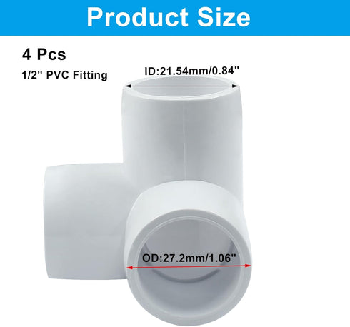 Biaungdo 4 1/2" 3 Elbow Elbow Pcs PVC Pipe Fitting, Way Pipe Connector Furniture Grade Corner Fittings PVC Fitting