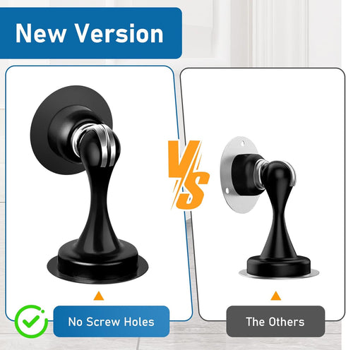 Magnetic Door Stopper, Self Adhesive Black Door Catch Holder for Wall or Floor Mounted, Stainless Steel