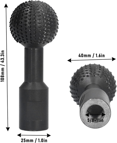 Ball Grinding Head - 5/8-11 Threads for 4 1/2 and 5 Inch Angle Grinder, Carbon Steel Wood Carving Burrs Power Carving