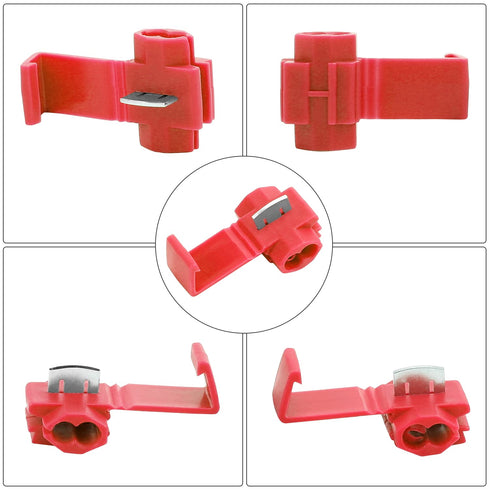 100pcs Solderless Quick Splice Snap Wire Connectors, 22-18 AWG Red Cold Pressed Insulated Electric Crimp