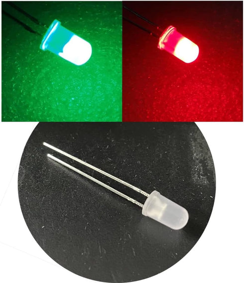 QISKAII 100PCS 5mm 2-Pin Dual Bi Color Polar Changing Red/Green Led Diffused LEDs led