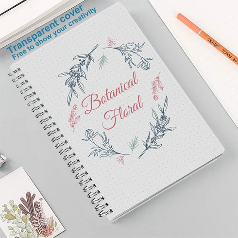 Spiral Dot Grid Notebook - A5 Bullet Dotted Journal, 80 Sheets / 160 Pages, 100gsm White Paper, Transparent Cover