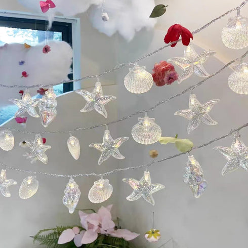 ZDAYOZ 19.69 40 Starfish Shell String Light, ft, Warm White LED, Weatherproof, Battery/USB Powered (USB Interface Shell