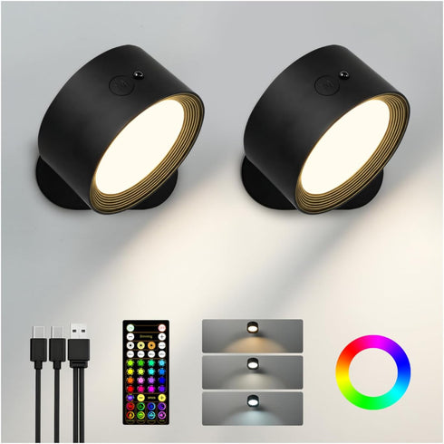 Wall Mounted Lights, 2 Pack Rechargeable RGB Color Changing Light, 3 Color