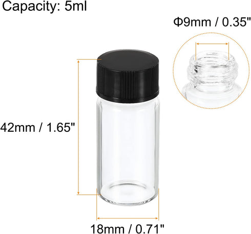 PATIKIL 10 Pack 5mL Reagent Media Bottles, Round Glass Storage Bottles with Plastic Screw Cap for Lab Home, Clear