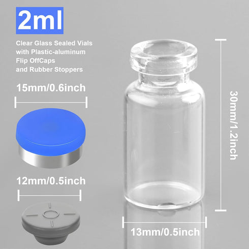 2ml Sealed Vials with Self Healing Injection Port and Plastic-Aluminum Flip Caps,Glass Empty Vials for Injection 10 Pack by Ehoycq