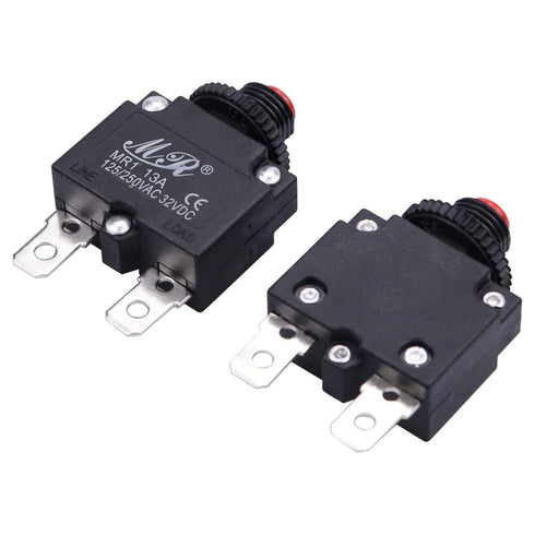 13 Amps Thermal Circuit Breakers, 125/250V AC 32V DC Push Button Manual Reset Overload Protector Switch 2 Pack