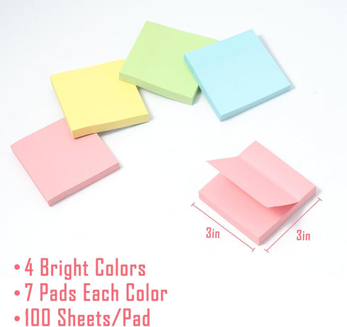 HappyHapi Sticky Notes 3x3 Inches Bulk, 36 Pack 3600 Sheets Colored Self-Stick Pads for Office, School, Home