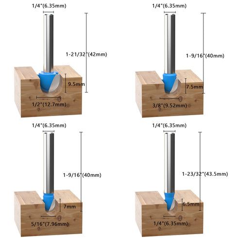 Vipbhtool Set 1/4 Inch 1/4" 5/16" 3/8" 1/2" 5/8" 3/4" 7/8" 1" Cove Box Router Bit Solid Carbide Double Flute Core Box