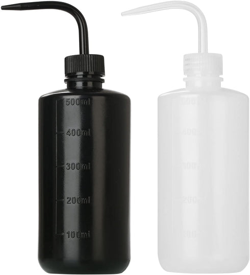 2Pcs 500ml Tattoo Wash Bottle | 16oz Water Squirt Bottle for Medical Succulent Cleaning, White & Black