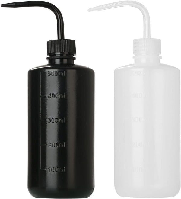 2Pcs 500ml Tattoo Wash Bottle | 16oz Water Squirt Bottle for Medical Succulent Cleaning, White & Black