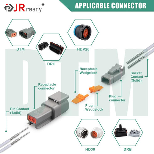 JRready Deutsch DTM Solid Terminal Pin & Socket Size 20, ST6282-050 DTM Series Connector Terminal Kit