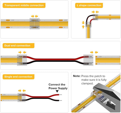 BTF-LIGHTING FCOB COB Connector Kit, 14pcs Transparent Connector with 5pcs 15cm Long 20AWG Extension Wires
