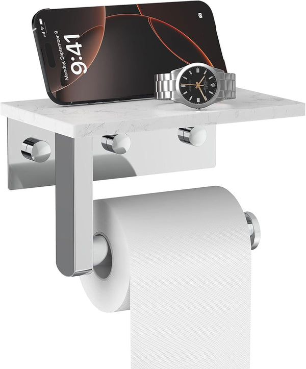 Toilet Paper Holder with Marble Shelf, 304 Stainless Steel Tissue Hand Holder