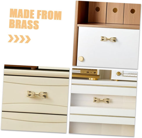 2sets ORFOFE Stylish Brass Bowknot Drawer Pulls Decorative Bow Dresser Knobs for Wardrobe Cabinet and Bedside Table