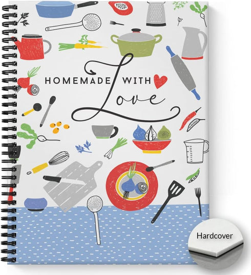 Gotcha Covered Notebooks Hardcover Homemade With Love 8.5" x 11" Spiral Recipe Notebook/Journal, 120 Recipe Pages, Soft Touch Matte Laminated Cover, Black Wire-o Spiral. Made in the USA by Gotcha Covered Notebooks