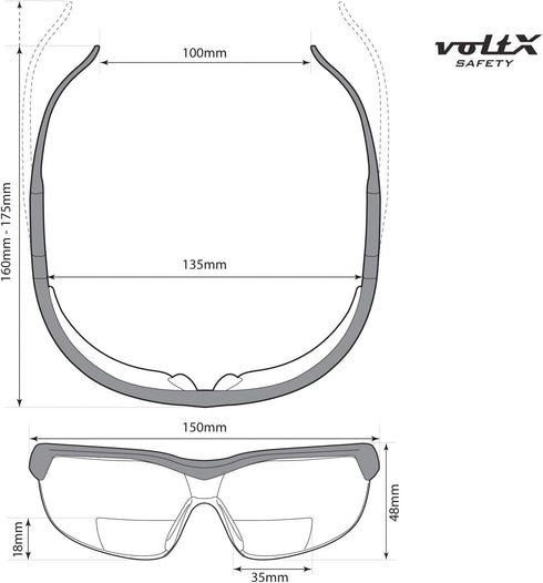 voltX GT ADJUSTABLE Bifocal Reading Safety Glasses (Clear Lens +1.5) - Anti-Fog, UV400, Scratch Resistant, Adjustable