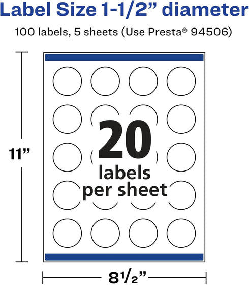 Avery Durable Waterproof Round Labels - Sure Feed Technology, Print-to-The-Edge, 1.5" Diameter, 100 Total, Oil and