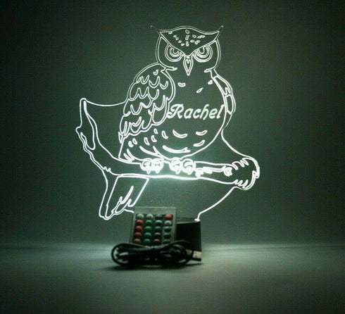 16 MIRROR MANIA Large Owl on Branch Light Up Night Owl Table Desk Lamp LED Personalized Free Engraved Custom Name