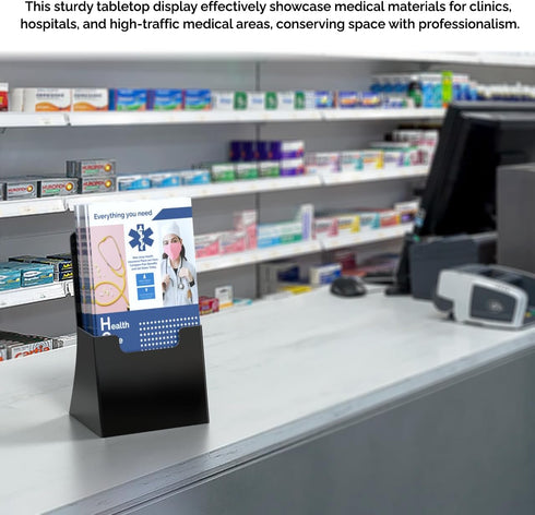6 Pack 4.25" Countertop Marketing Holders Brochure Holder for Trifolds Black Acrylic Literature Organizer Freestanding
