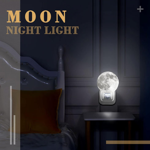 4-inch 3D Hortsun Moon Craft Moon Night Light, Plug in Wall Mounted Bedside Lamp, Cool White LED, Space Themed Bedroom