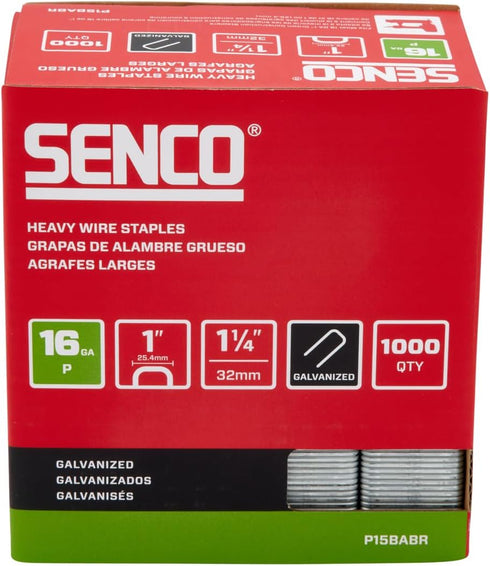 SENCO P15BABR 1-1/4" 16 Gauge Heavy Wire Staples, Galvanized Finish, 1,000 Count Pack