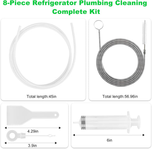 BZTT 8 PCS Refrigerator Drain Cleaning Tool - Fridge Water Line Cleaner Kit with Long Tube Brush Cleaner, Water